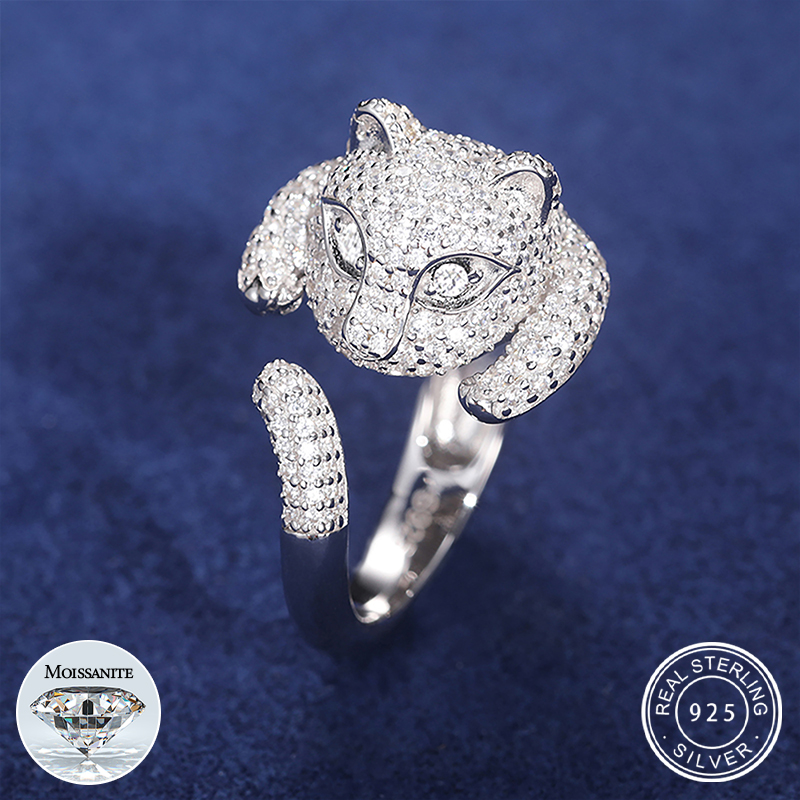 Moissanite Ring - Sparkling Moissanite Diamond Cat Design Opening