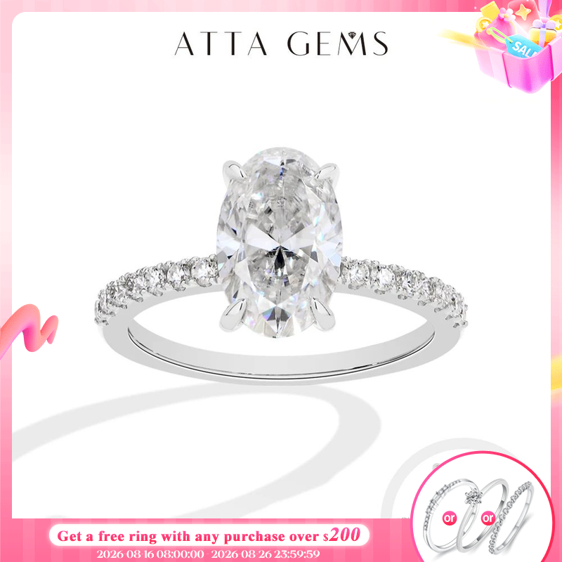 Moissanite Ring - ATTAGEMS Oval Cut 3.0CT Moissanite Ring