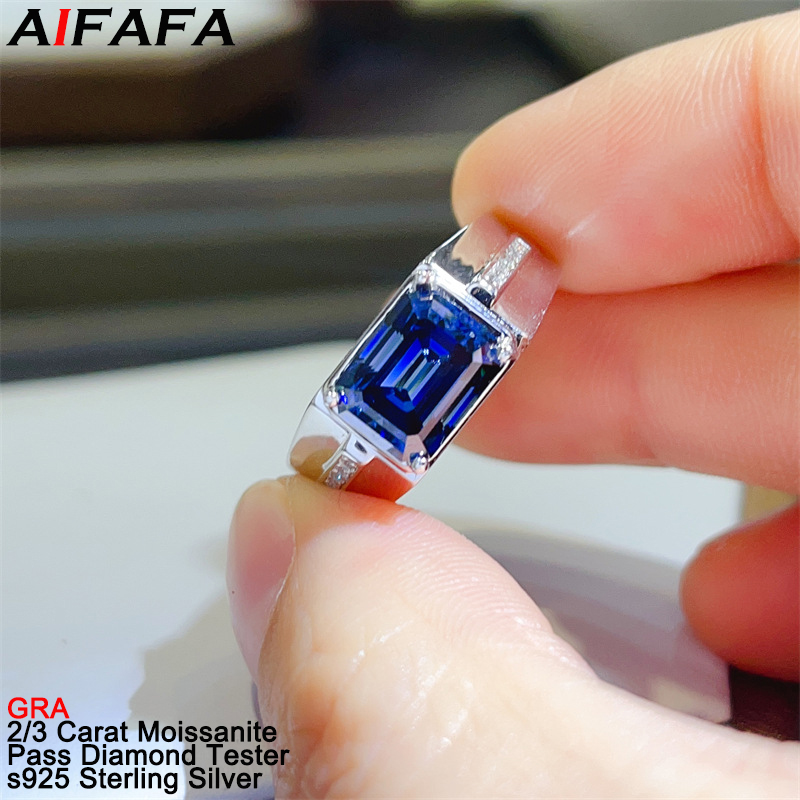 Moissanite Ring - 2/3 Carat Sapphire Moissanite Men Rings