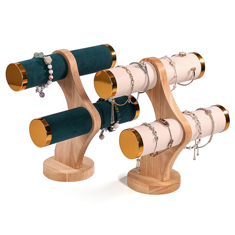 Jewelry And Watches Stores - 2-Tier Curved Wood Bracelet Holder Velvet
