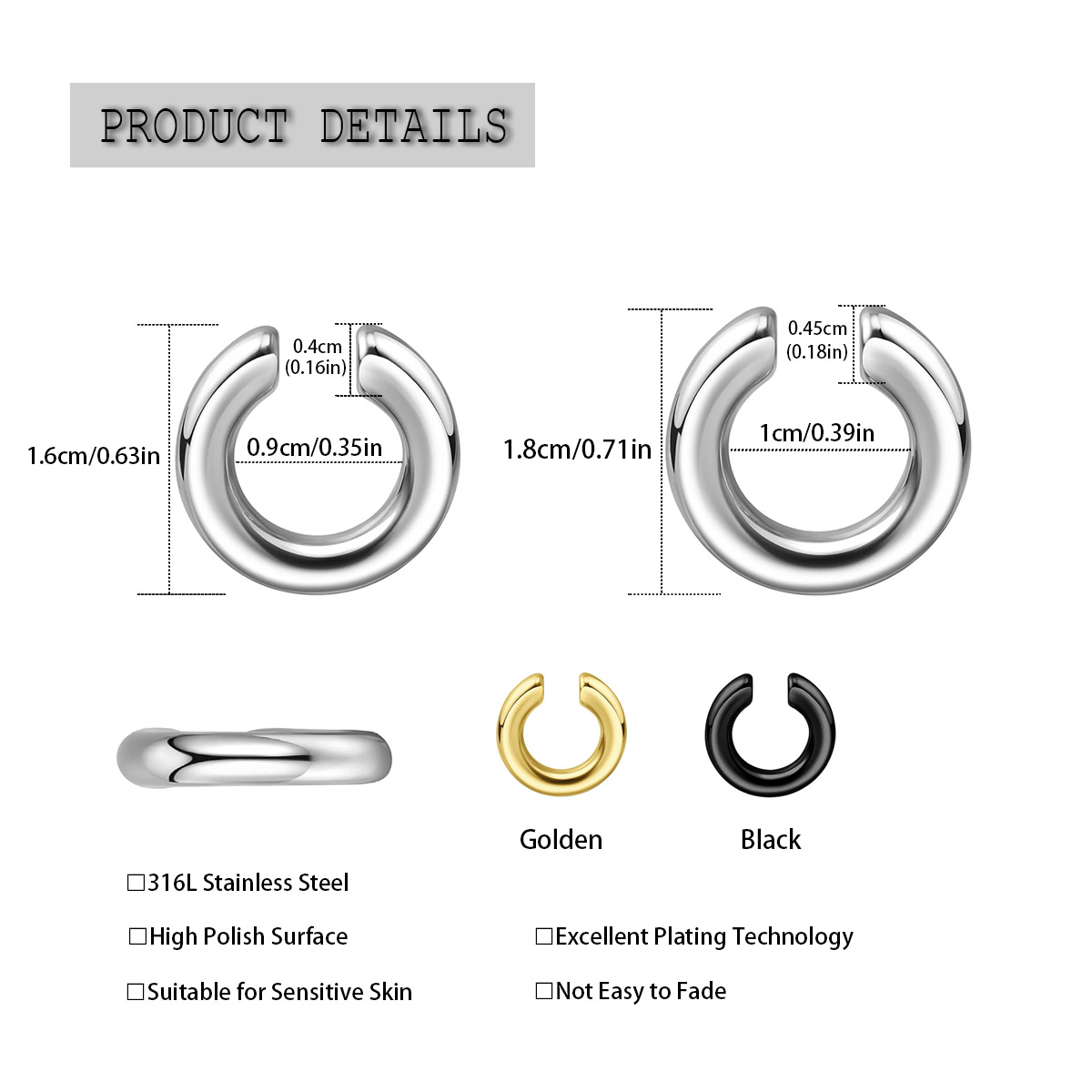 1pc Exaggerated c-Shaped Non-P - Ear Cuff No Piercing recension och pris