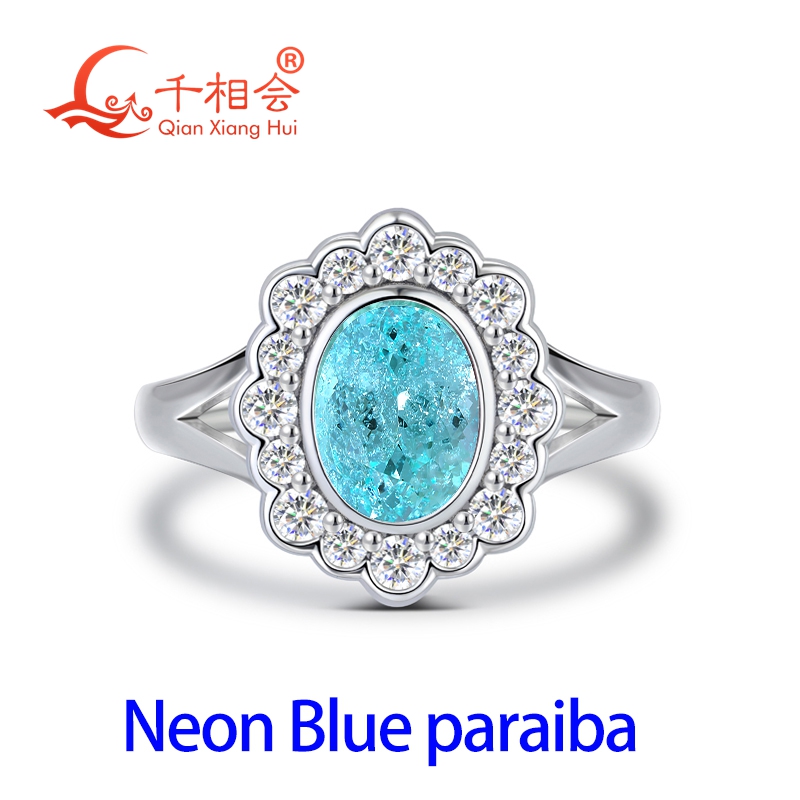 Lab Grown Oval Paraiba Tourmal - Moissanite Ring recension och pris